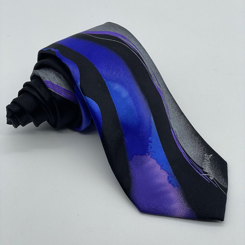 Jerry Garcia Wetlands II Silk Tie Abstract Black Purple Blue Collector’s Edition